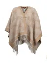 Max Mara All-over Logo Patterned Fringed Edge Cape In Brown