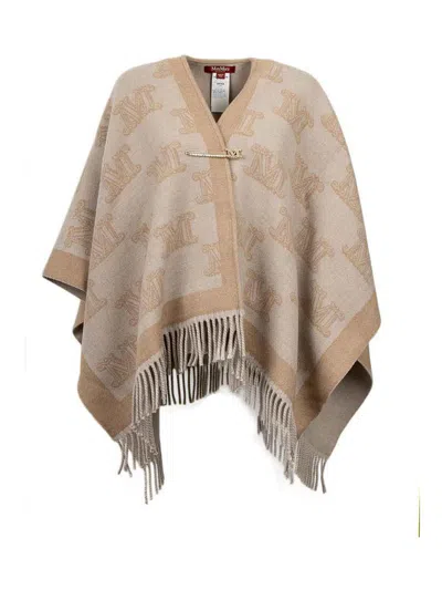 Max Mara All-over Logo Patterned Fringed Edge Cape In 005