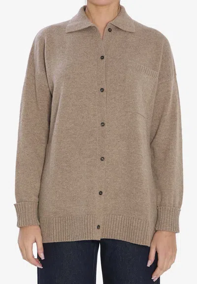 Max Mara Bull Cashmere Buttoned Cardigan In Brown