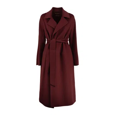 MAX MARA MAX MARA BURGUNDY CASHMERE WOOL AND SILK ROBE COAT
