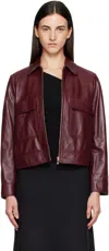 Max Mara Burgundy Nepet Leather Jacket In Brown
