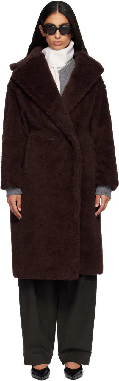 Max Mara Burgundy Tedgirl Coat In Brown