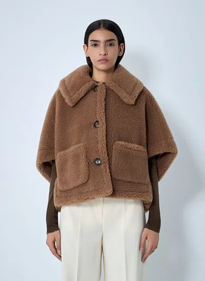 Max Mara Burshed Wool Poncho In Brown