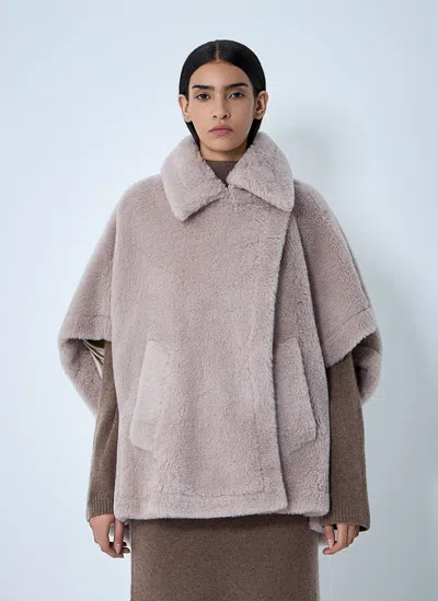 Max Mara Burshed Wool Poncho In Sand