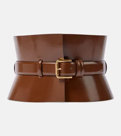 Max Mara Bustier175 Leather Belt In Brown