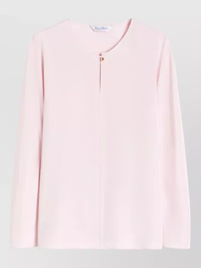 Max Mara Button Detail Long Sleeve Round Neck Top In Pink