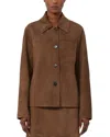 Max Mara Button Front Leather Jacket In Brown