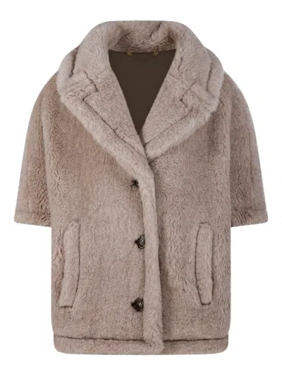 Max Mara Button Short-sleeve Cape In Brown