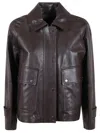 Max Mara Button-up Leather Jacket With Oversized Sleeves In Brown
