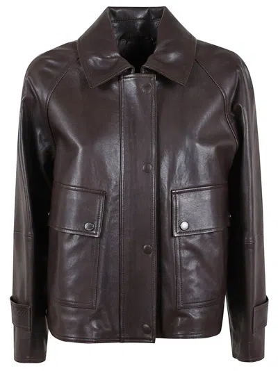 MAX MARA MAX MARA BUTTON-UP LEATHER JACKET WITH OVERSIZED SLEEVES