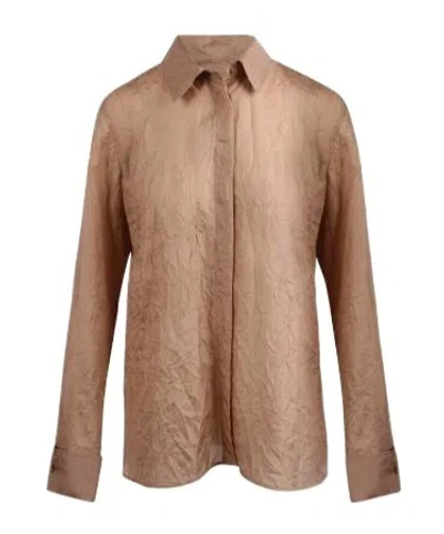 Max Mara Button-up Long-sleeved Shirt In Brown