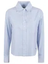 Max Mara Button-up Shirt With Pointed Collar And Subtle Stripes In Blue