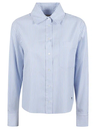Max Mara Button-up Shirt With Pointed Collar And Subtle Stripes In Blue