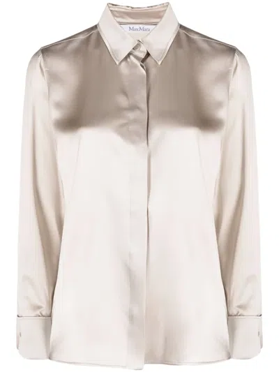 Max Mara Button-up Silk Shirt In Neutrals