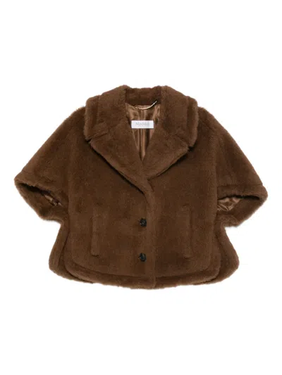 Max Mara Button-up Teddy-textured Jacket In Brown