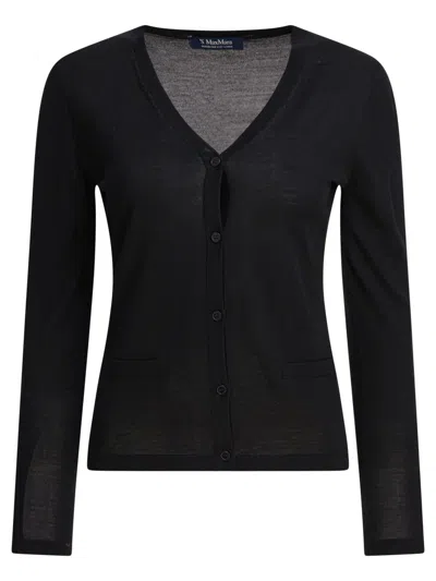 Max Mara Button-up Wool Cardigan With V-neckline In Black