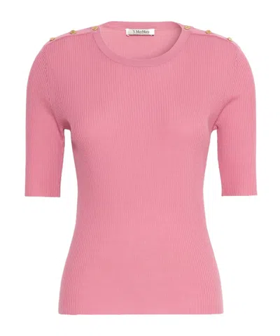Max Mara Button-detail Ribbed Sweater In Pink