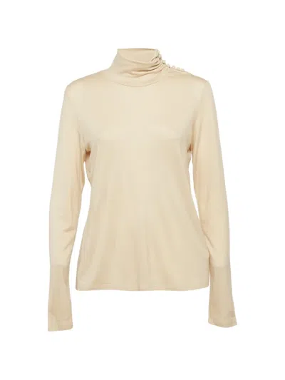 Pre-owned Max Mara Button-detail Turtleneck Top In Neutral