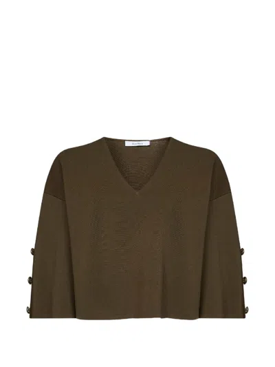 Max Mara Button-detail V-neck Sweater In Green