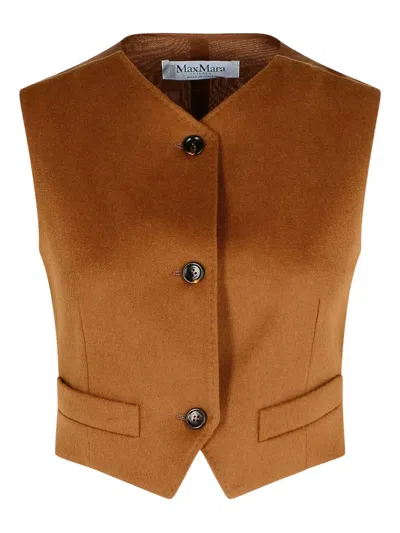Max Mara Buttoned Buckle Edda Vest In Brown