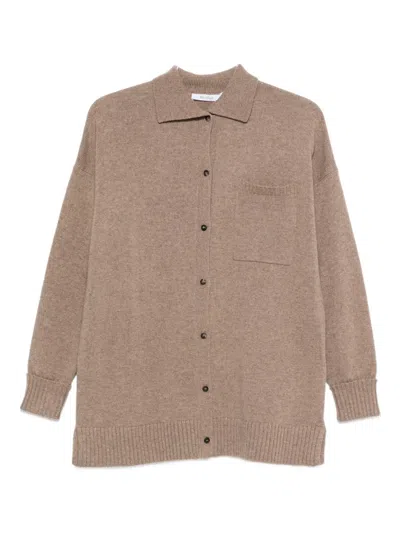Max Mara Buttoned Chest-pocket Cardigan In Brown