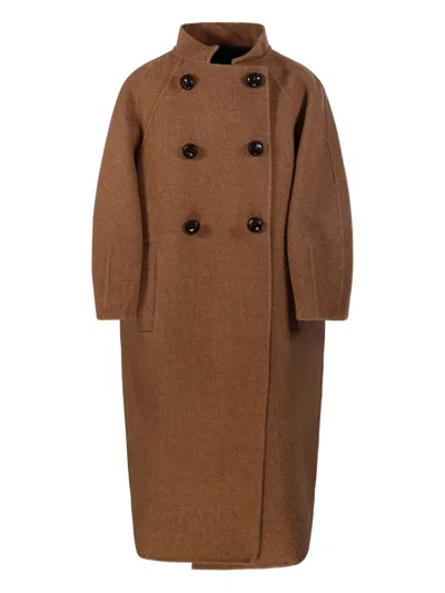 Max Mara Buttoned Coat In Brown