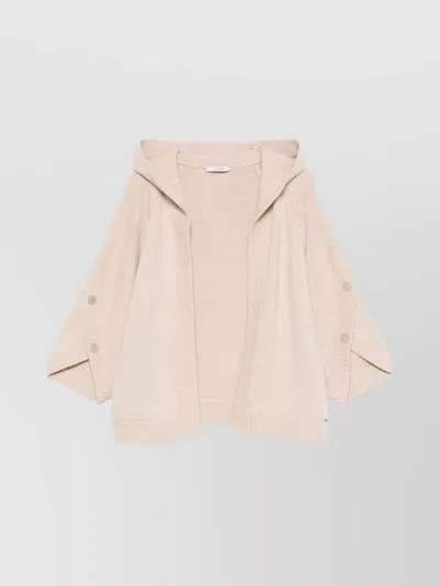 Max Mara Buttoned Drop Shoulder Hooded Ribbed Jacket In Neutral