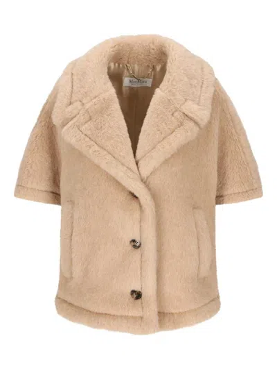 Max Mara Teddy Cape Faux Fur Texture Lapels In Brown