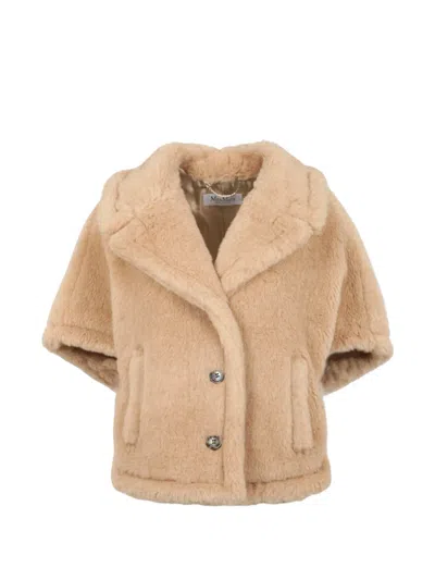 Max Mara Short Sleeve Faux Fur Knit Coat In Brown