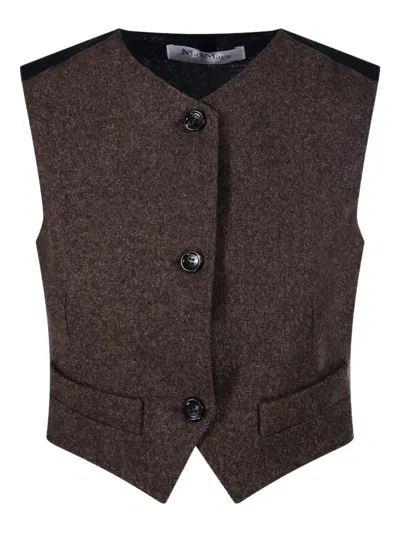 Max Mara Buttoned Panelled Jacket In Brown