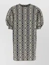 Max Mara Buttoned Puff Sleeve Textured Fabric Dress