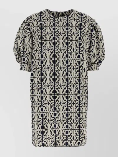 Max Mara Buttoned Puff Sleeve Textured Fabric Dress In Gray