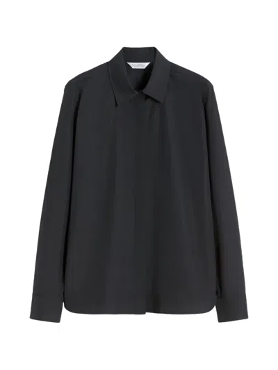 Max Mara Collar Cotton Stretch Top With Cuff Sleeves In Black