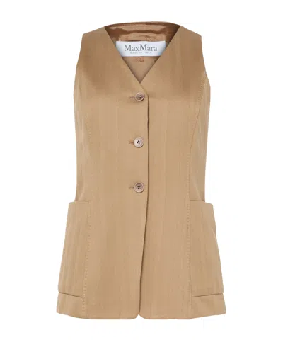 Max Mara Buttoned Sleeveless Jacket In Brown