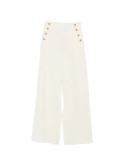 Max Mara Button-embellished Wide-leg Trousers In White