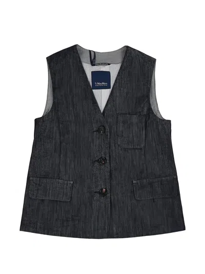 Max Mara Button-fastening Denim Gilet In Gray