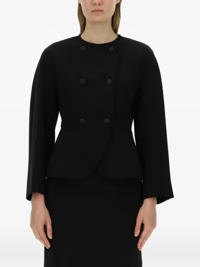 Max Mara Fronda Double-breasted Stretch-crepe Peplum Jacket In Black