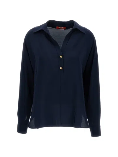 Max Mara Button-fastening Silk Polo In Blue