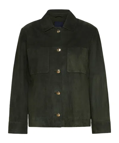 Max Mara Button-fastening Suede Jacket In Green