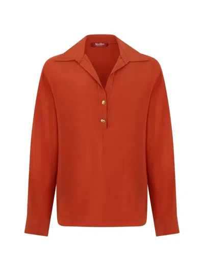 Max Mara Button-placket Long-sleeve Blouse In Orange