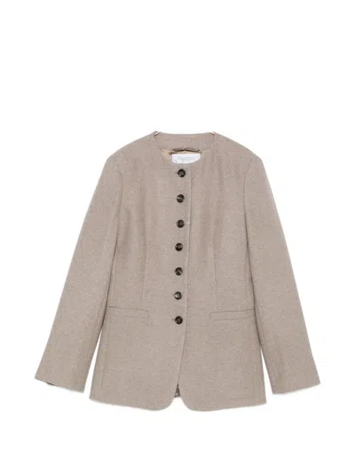 Max Mara Button-up Collarless Jacket In Neutrals