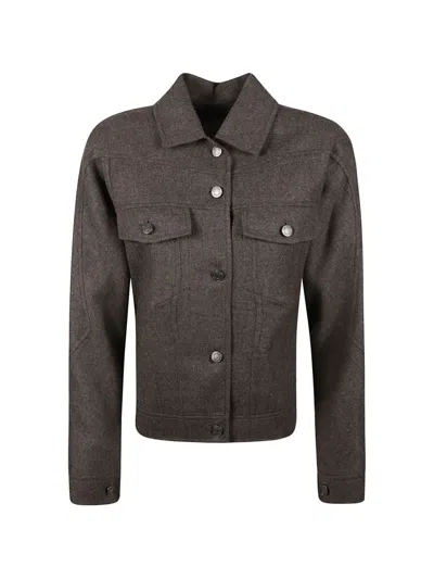 Max Mara Button-up Shirt Bomber Jacket In Brown
