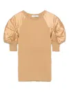 Max Mara Crewneck Knitwear Puff Sleeves In Neutrals