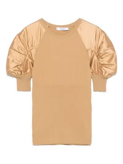 Max Mara Crewneck Knitwear Puff Sleeves In Neutral