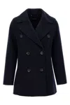 Max Mara Double-breasted Oversized Blue Coat With Belt Detail In Blue