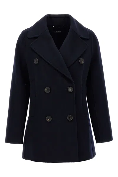 Max Mara Double-breasted Oversized Blue Coat With Belt Detail