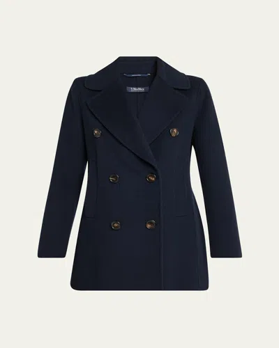 Max Mara Caban Double-breasted Wool Coat In Blue