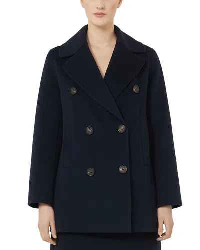 Max Mara Caban Pea Coat In Blue
