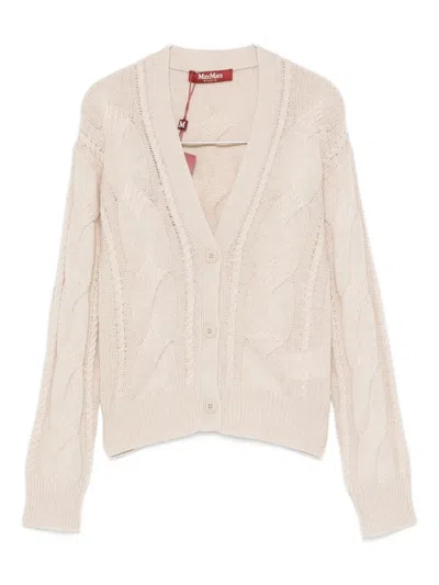 Max Mara Cable-knit Button-up Cardigan In Neutral