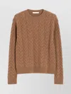 Max Mara Cable Knit Crew Neck Long Sleeve Sweater In Brown